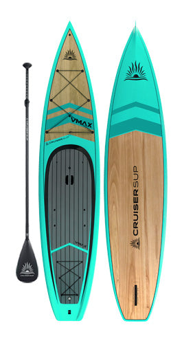 12 6 V Max Le Touring SUP Lightweight Stand up Paddle Board with Fins Hand Crafted Rigid Wood Carbon Best for Experts Lake Fishing Dogs Teal